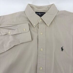 Ralph Lauren Blake Mens Tan Long Sleeve Button Down Shirt Classic Fit L